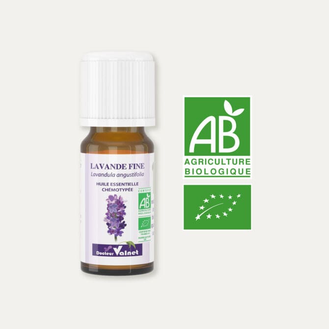 Huile essentielle de lavande fine 100% BIO, certifiée label AB, Agriculture Biologique.