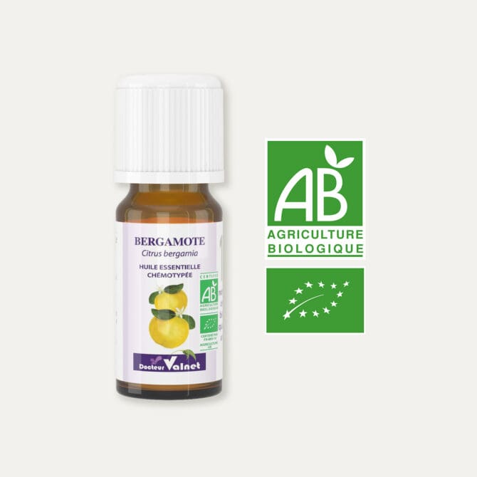 Huile essentielle de bergamote 100% BIO, certifiée label AB, Agriculture Biologique.