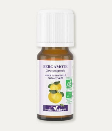 Flacon 10 ml d'huile essentielle de bergamote. Certifiée label AB, Agriculture Biologique.