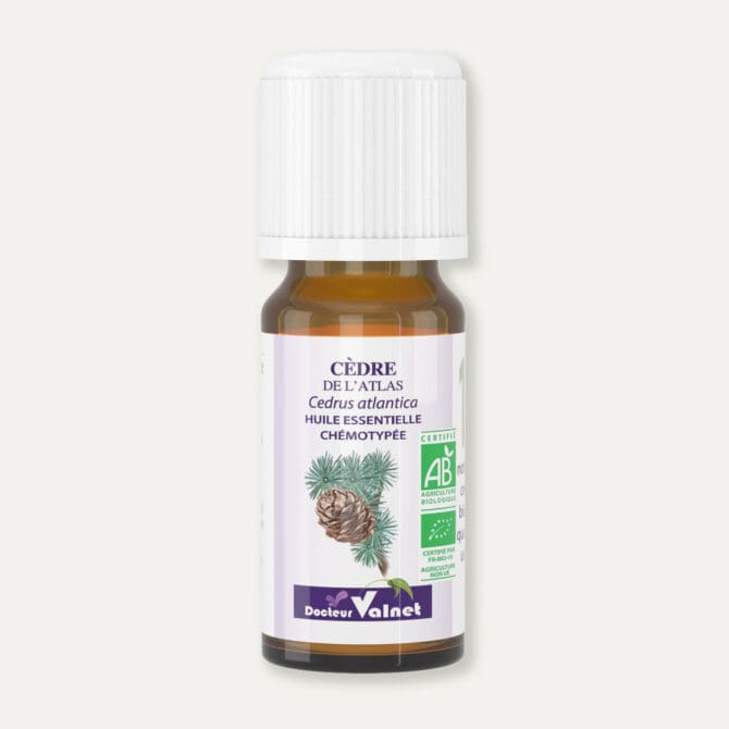 Flacon 10 ml d'huile essentielle de cèdre de l'atlas Certifiée label AB, Agriculture Biologique.