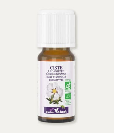 Flacon 10 ml d'huile essentielle de ciste ladanifère. Certifiée label AB, Agriculture Biologique.