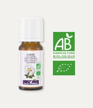 Huile essentielle de ciste ladanifère 100% BIO, certifiée label AB, Agriculture Biologique.