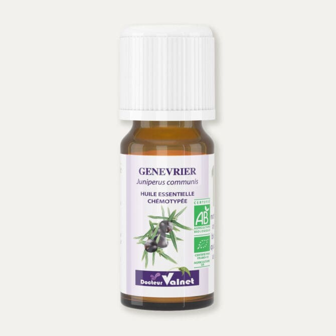 Flacon 10 ml d'huile essentielle de genévrier. Certifiée label AB, Agriculture Biologique.