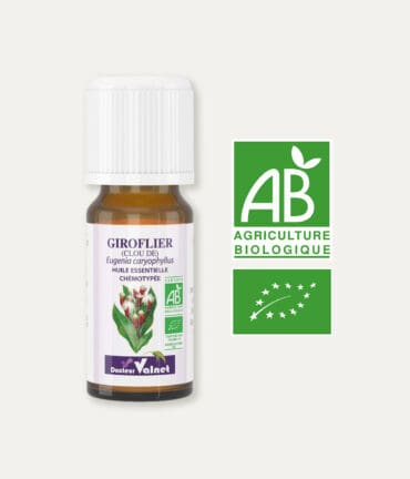 Huile essentielle de giroflier 100% BIO, certifiée label AB, Agriculture Biologique.