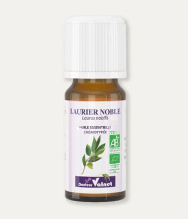 Flacon 10 ml d'huile essentielle de laurier noble. Certifiée label AB, Agriculture Biologique.
