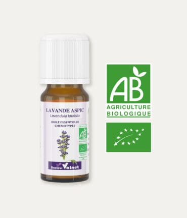 Huile essentielle de lavande aspic 100% BIO, certifiée label AB, Agriculture Biologique.