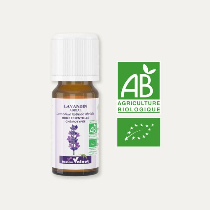 Huile essentielle de lavandin abrial 100% BIO, certifiée label AB, Agriculture Biologique.