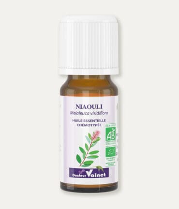 Flacon 10 ml d'huile essentielle de niaouli. Certifiée label AB, Agriculture Biologique.