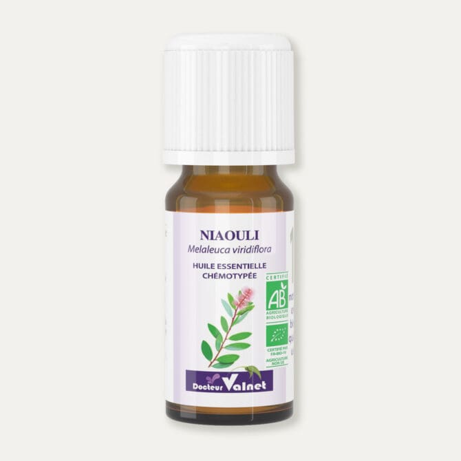 Flacon 10 ml d'huile essentielle de niaouli. Certifiée label AB, Agriculture Biologique.