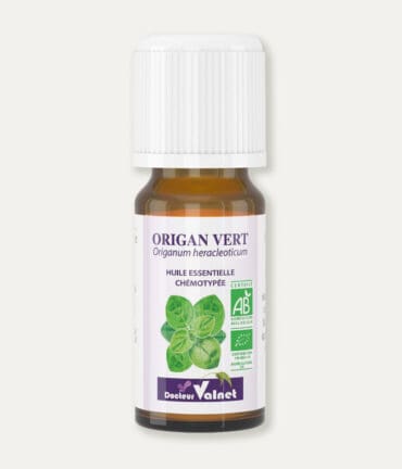 Flacon 10 ml d'huile essentielle d'origan vert. Certifiée label AB, Agriculture Biologique.