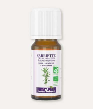 Flacon 5 ml d'huile essentielle de sarriette des montagnes. Certifiée label AB, Agriculture Biologique.