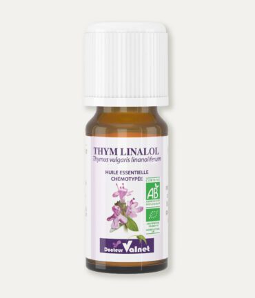 Flacon 5 ml d'huile essentielle de thym linalol. Certifiée label AB, Agriculture Biologique.