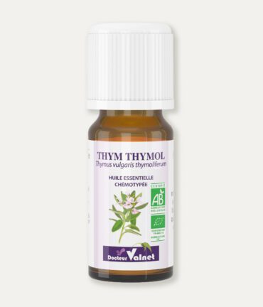 Flacon 5 ml d'huile essentielle de thym thymol. Certifiée label AB, Agriculture Biologique.