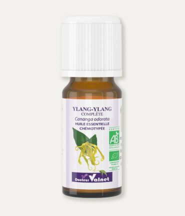 Flacon 10 ml d'huile essentielle d'ylang-ylang. Certifiée label AB, Agriculture Biologique.