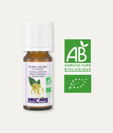 Huile essentielle de ylang-ylang 100% BIO, certifiée label AB, Agriculture Biologique.