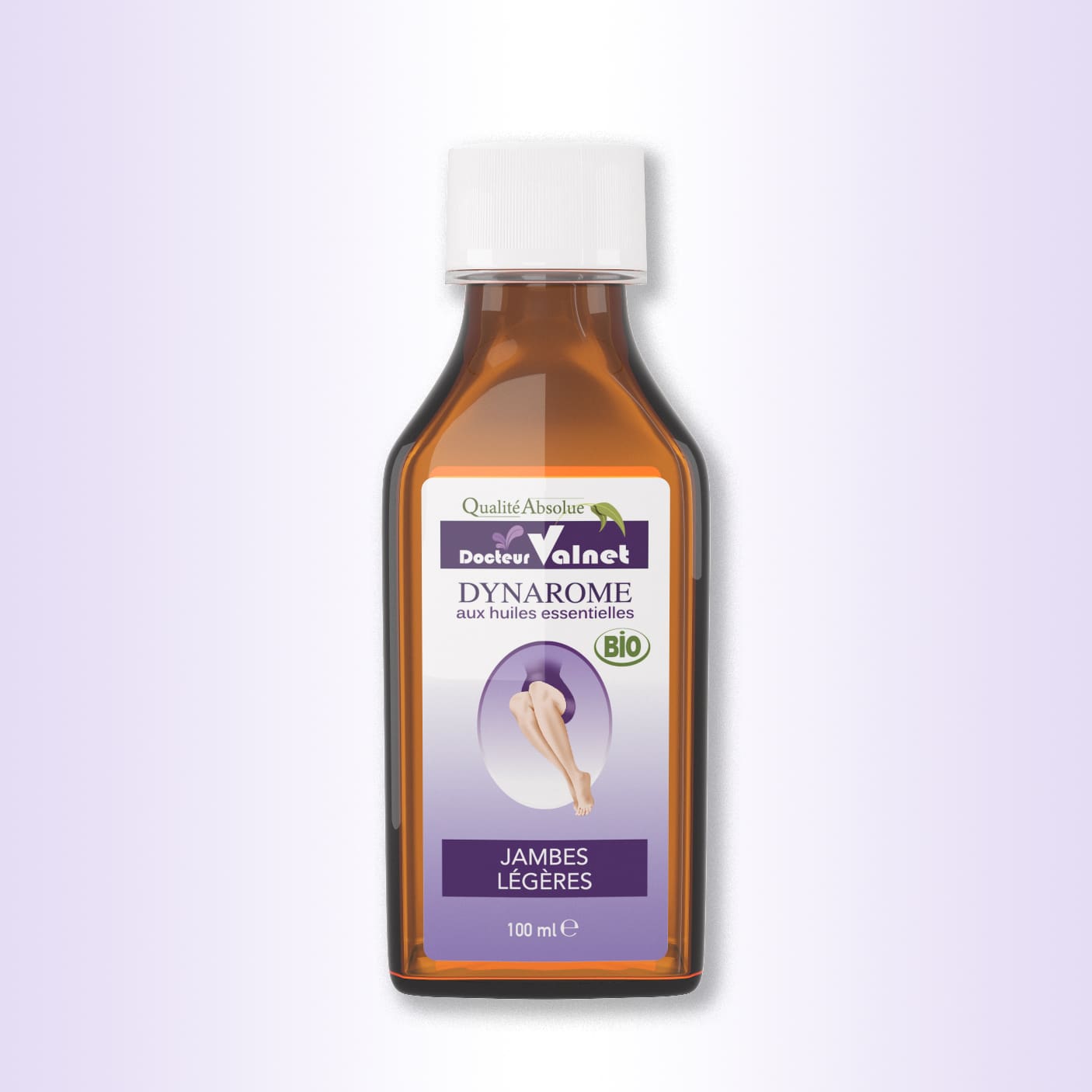 Dynarome, jambes légères. Préparation à base d'huiles essentielles 100% bio du Docteur Valnet. Flacon de 100 ml